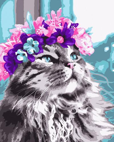 Kat met Bloemenkrans Schilderen op Nummers
