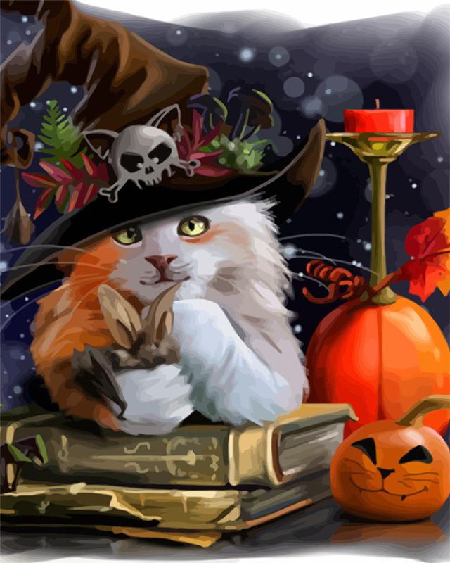 Kat met Halloween Hoed Schilderen op Nummers