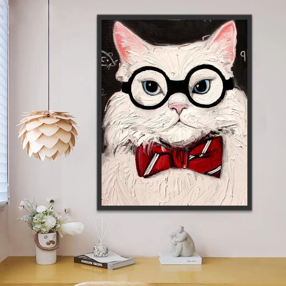 Kat met Zwarte Bril en Rood Strikje Schilderen op Nummers
