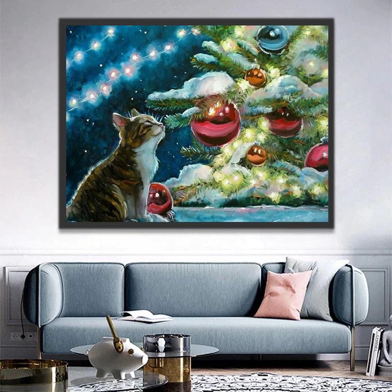 Kat onder de Kerstboom Schilderen op Nummers