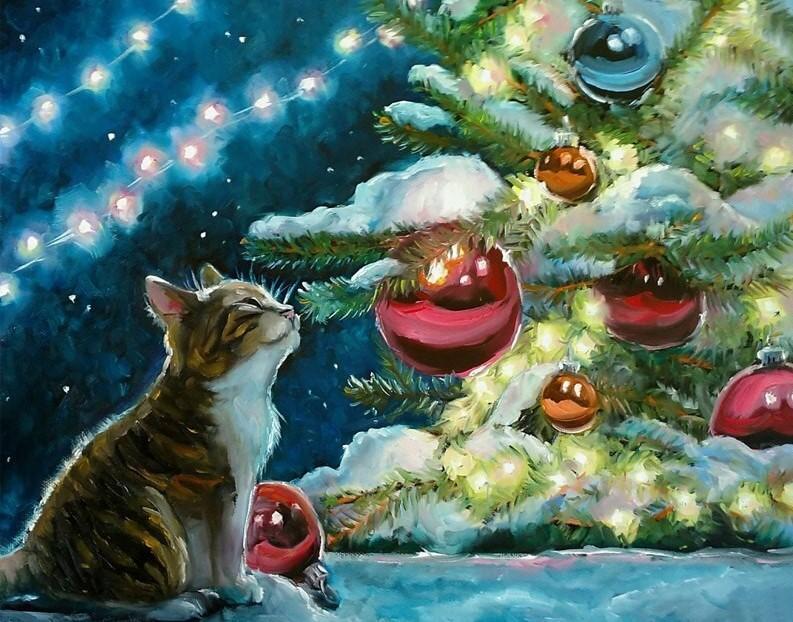 Kat onder de Kerstboom Schilderen op Nummers