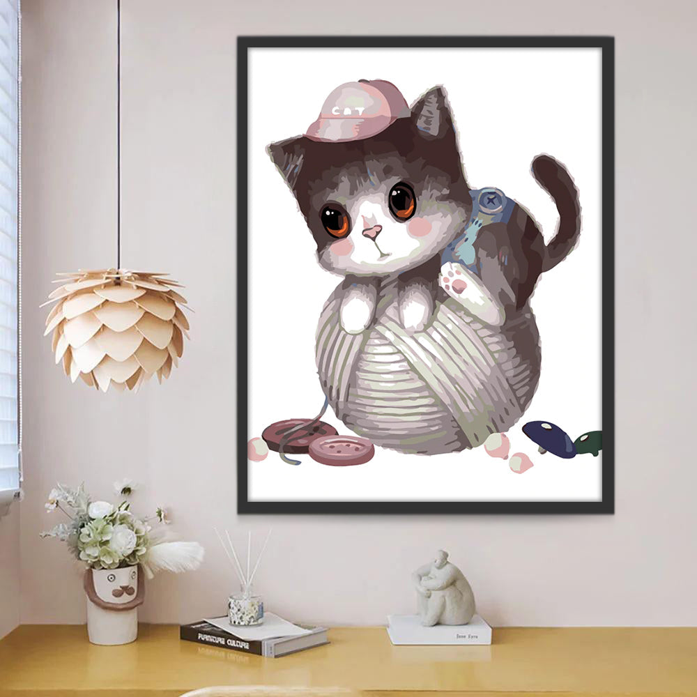 Kat op een Bolletje Wol Schilderen op Nummers