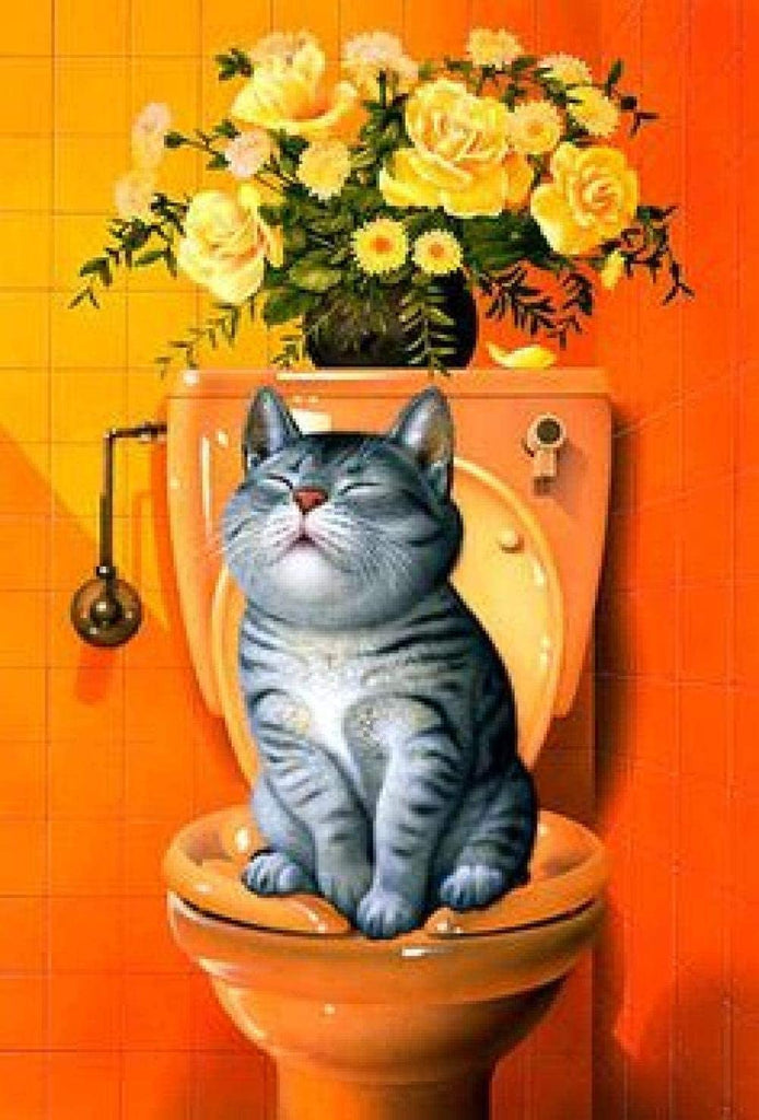 Kat op het Toilet Schilderen op Nummers