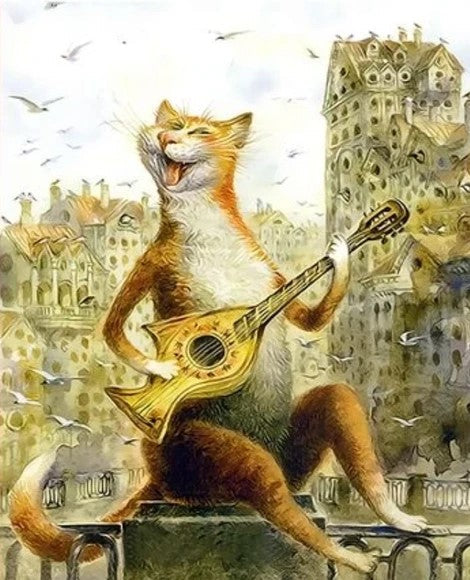 Kat Speelt Gitaar Schilderen op Nummers