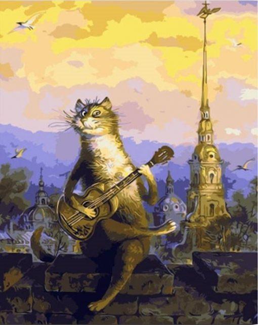 Kat Speelt Gitaar Schilderen op Nummers