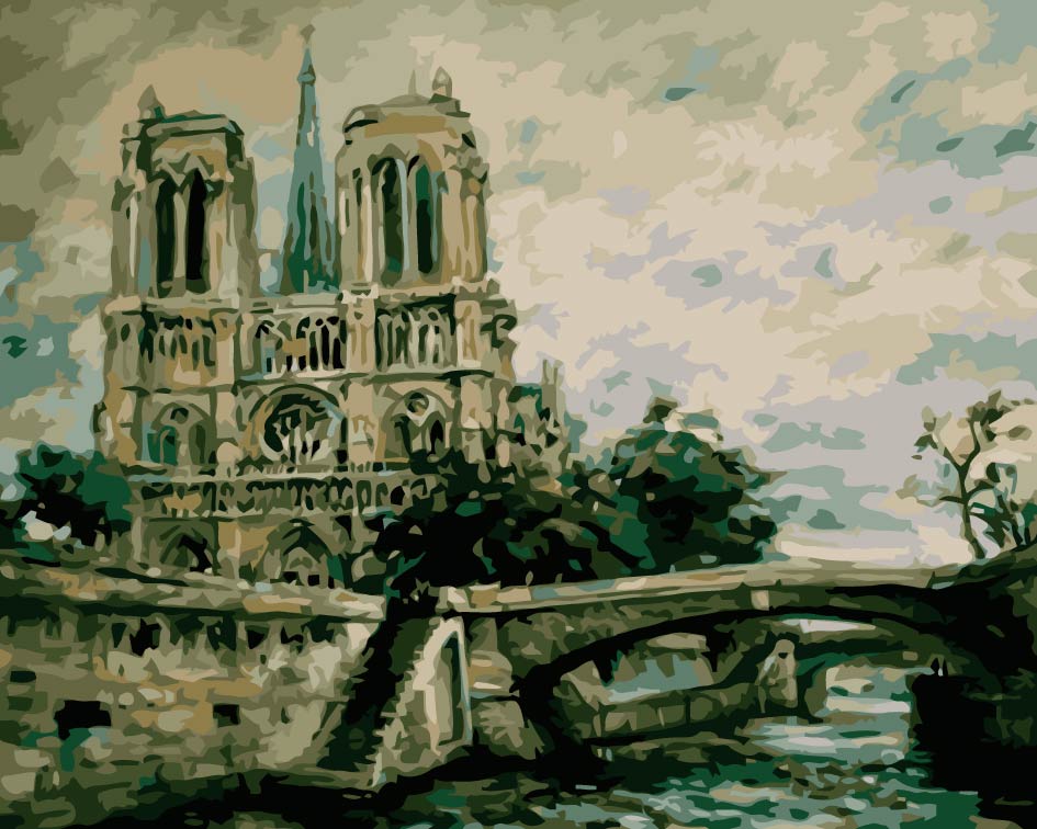 Kathedraal Notre-Dame in de Mist Schilderen op Nummers