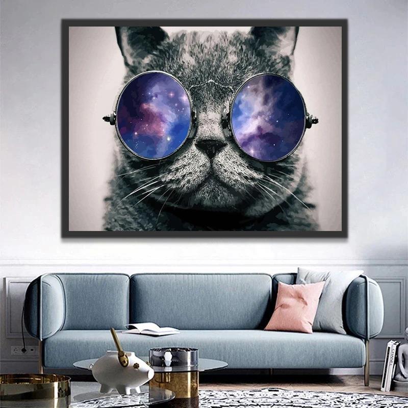 Katten en de Melkweg in een Bril Schilderen op Nummers