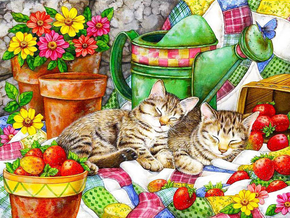 Katten Slapen in de Tuin Schilderen op Nummers