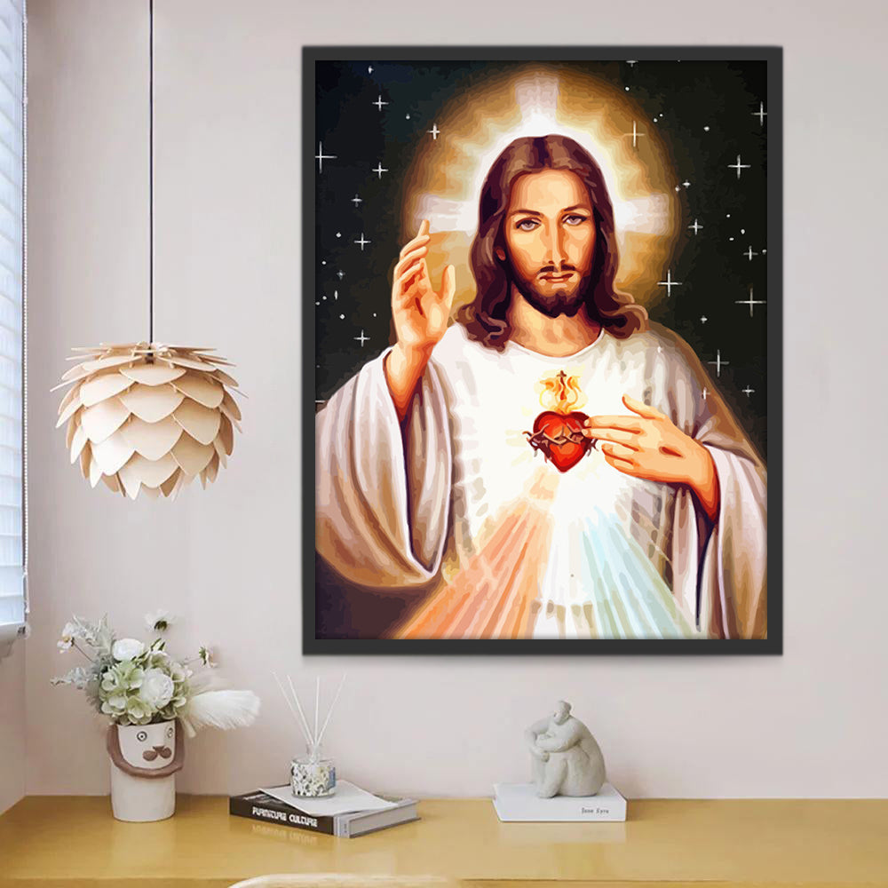 Kerkganger op een Zwarte Achtergrond Christendom Schilderen op Nummers