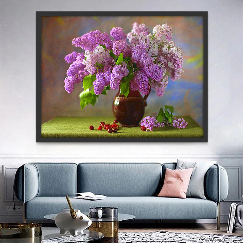 Kers, paars en witte bloemen Schilderen op Nummers