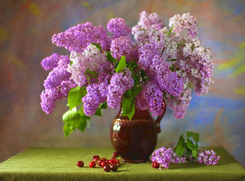Kers, paars en witte bloemen Schilderen op Nummers
