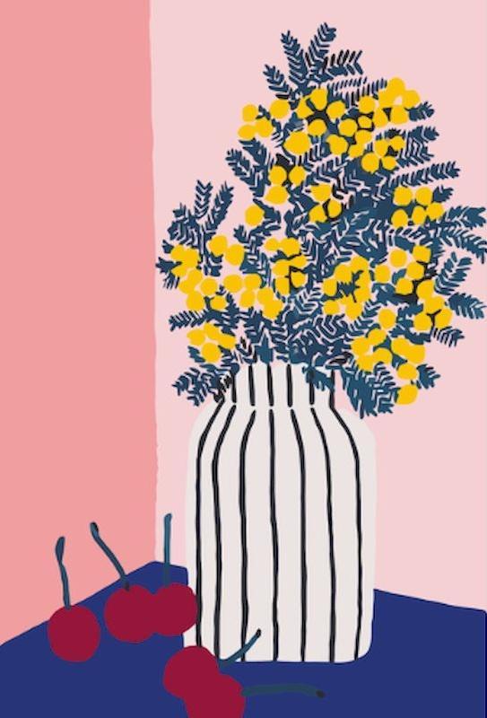 Kersen en Gele Bloemen Schilderen op Nummers