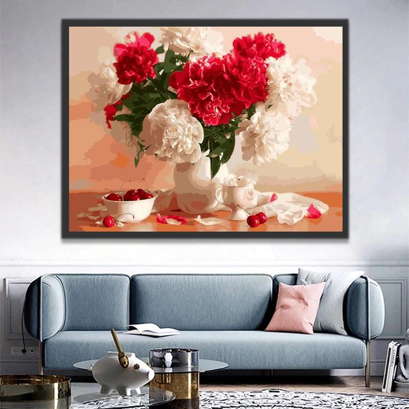 Kersen, Rode en Witte Bloemen Schilderen op Nummers