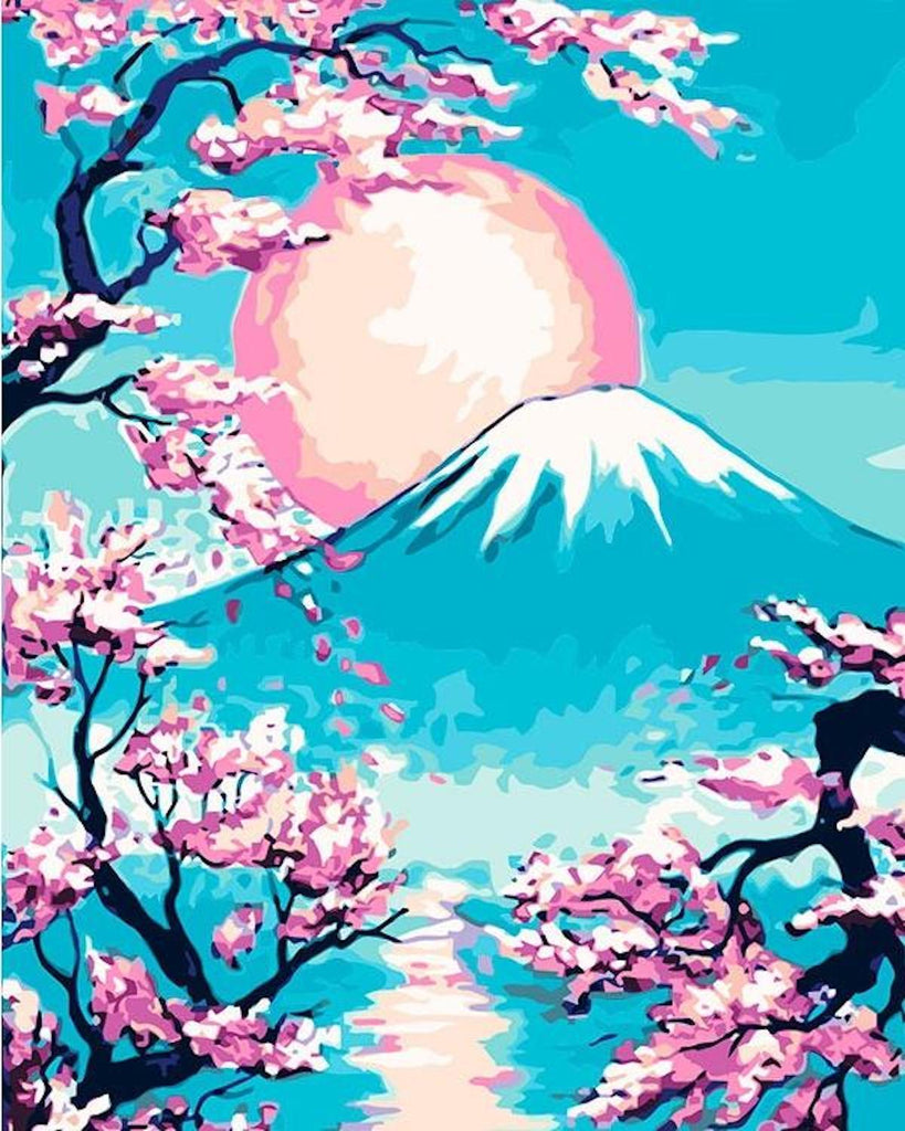 Kersenbloesems en de Berg Fuji, Japan Schilderen op Nummers