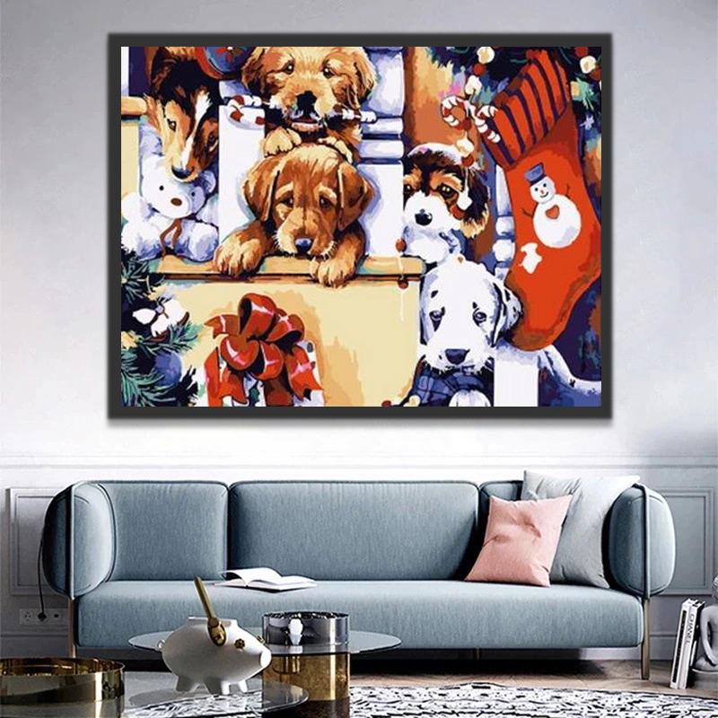 Kerst Honden Schilderen op Nummers