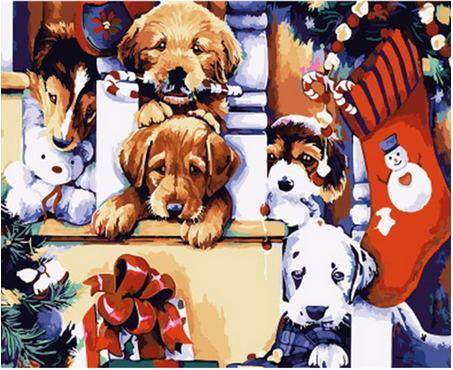 Kerst Honden Schilderen op Nummers