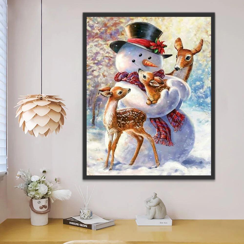 Kerst Sneeuwpop en Herten Schilderen op Nummers