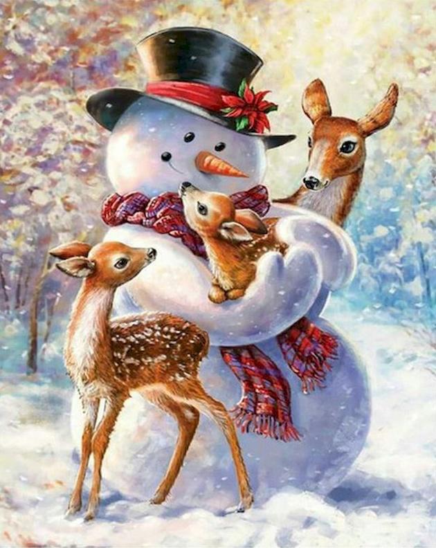 Kerst Sneeuwpop en Herten Schilderen op Nummers