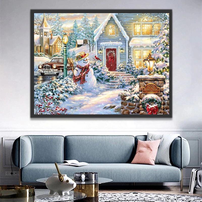 Kerst Sneeuwpop voor het Huis Schilderen op Nummers