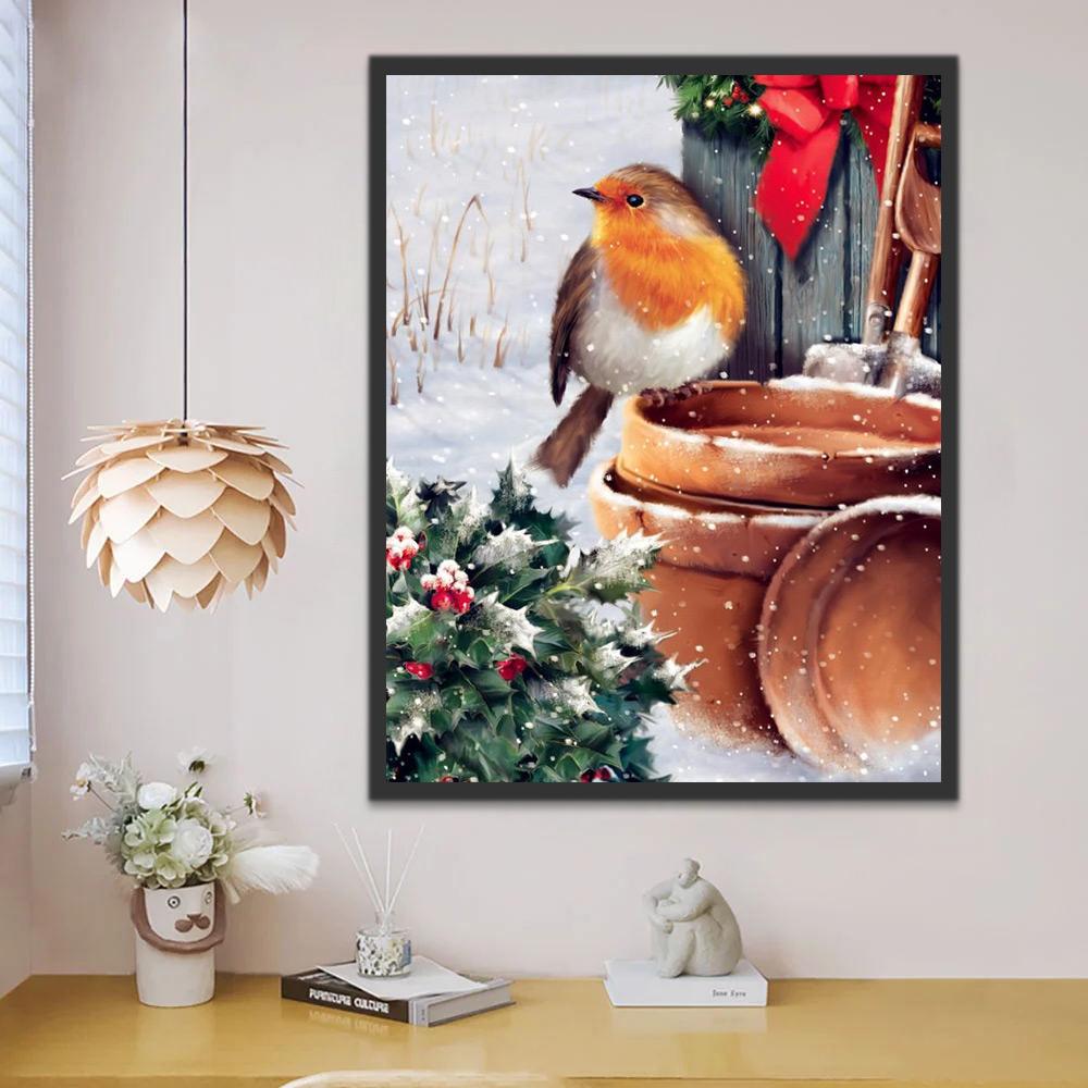 Kerst Vogel en Sneeuw Schilderen op Nummers