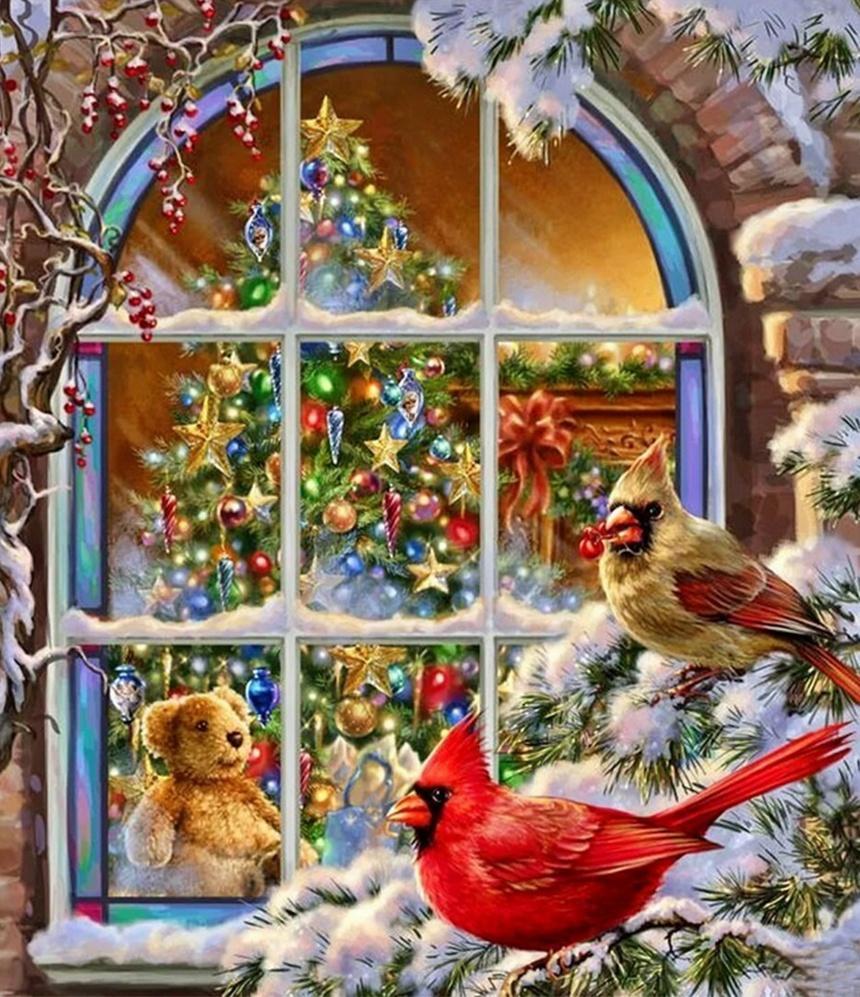 Kerstboom en Vogels Schilderen op Nummers