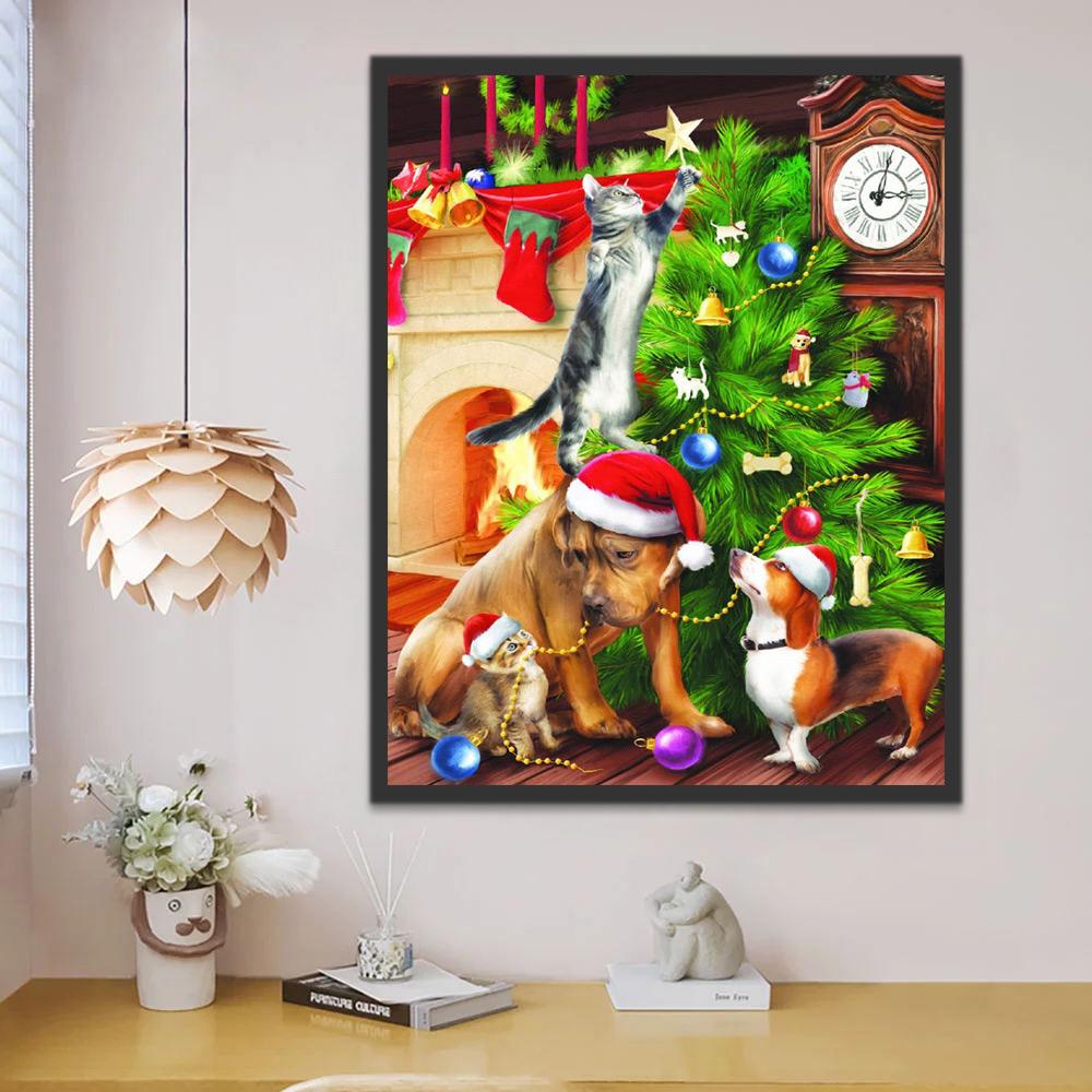 Kerstboom, Honden, en Katten Schilderen op Nummers