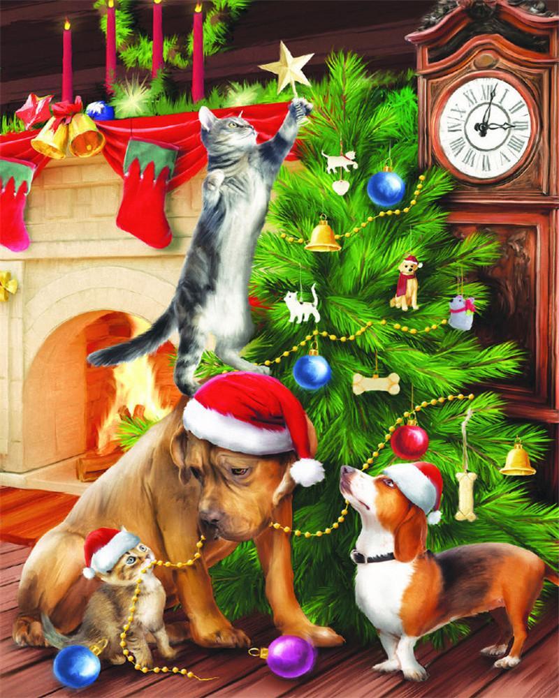 Kerstboom, Honden, en Katten Schilderen op Nummers