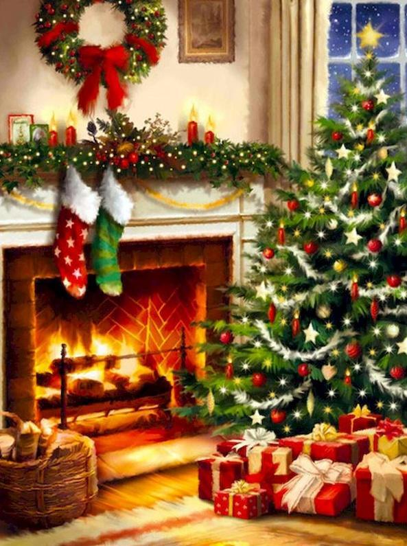 Kerstcadeautjes bij de Open Haard Schilderen op Nummers
