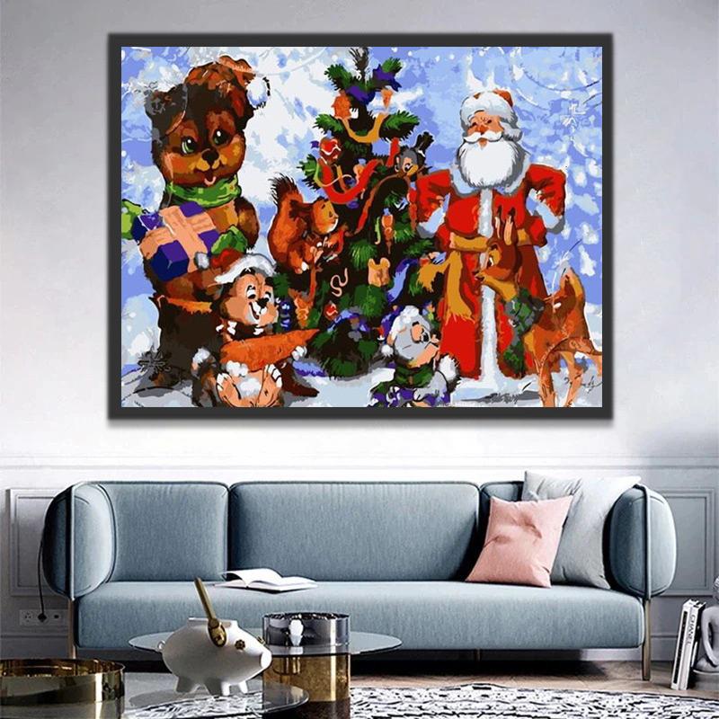 Kerstfeest met Dierenvrienden rond de Kerstboom Schilderen op Nummers