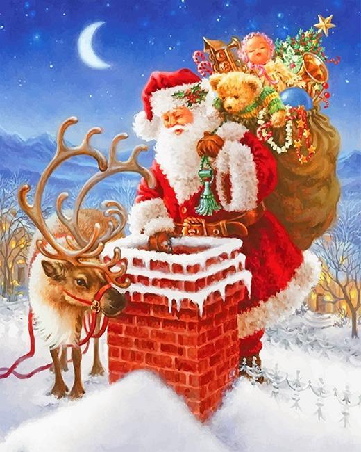 Kerstman bij de Schoorsteen Schilderen op Nummers