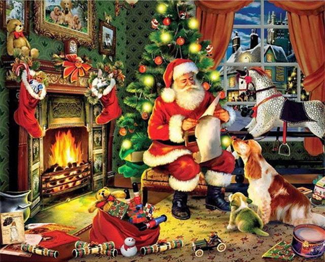 Kerstman en Puppies Schilderen op Nummers