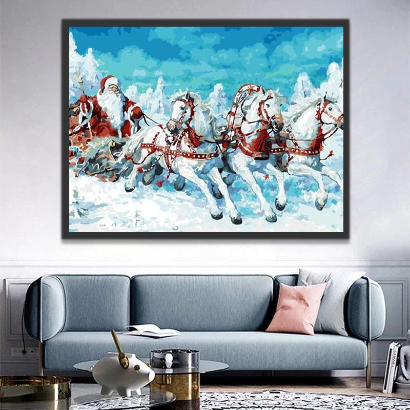 Kerstman en Witte Paarden Schilderen op Nummers