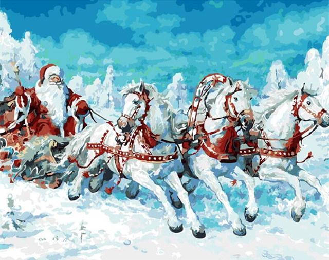 Kerstman en Witte Paarden Schilderen op Nummers