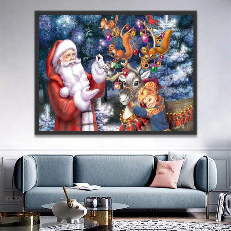 Kerstman, Hert en Klein Meisje Schilderen op Nummers