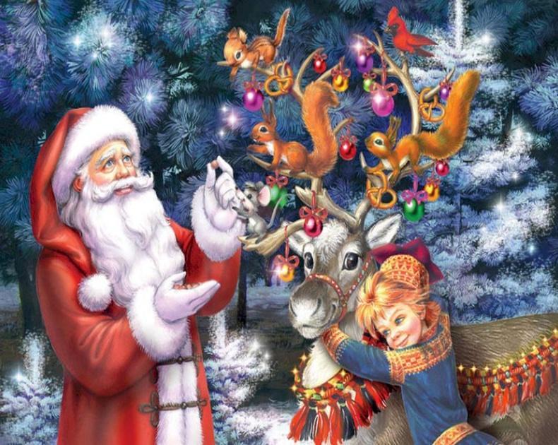 Kerstman, Hert en Klein Meisje Schilderen op Nummers