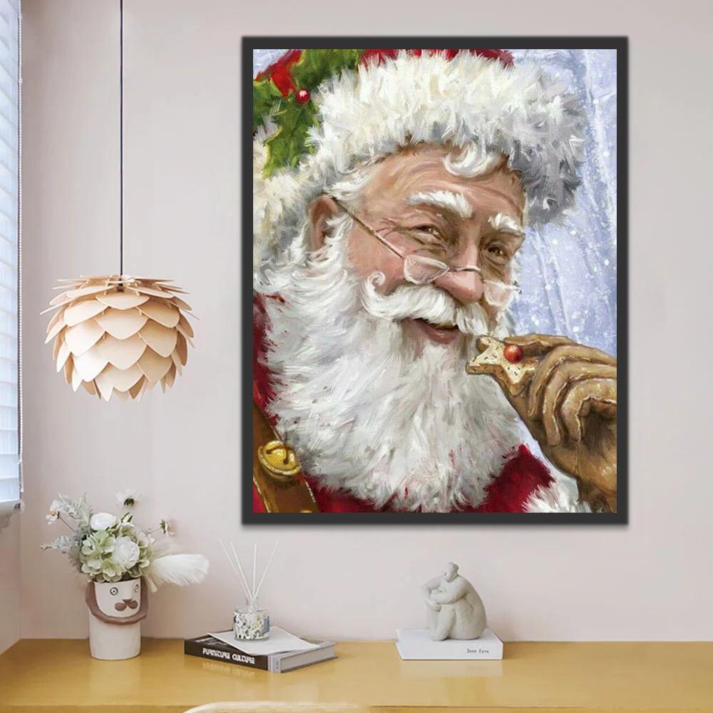 Kerstman met een Bril Koekjes Eten Schilderen op Nummers