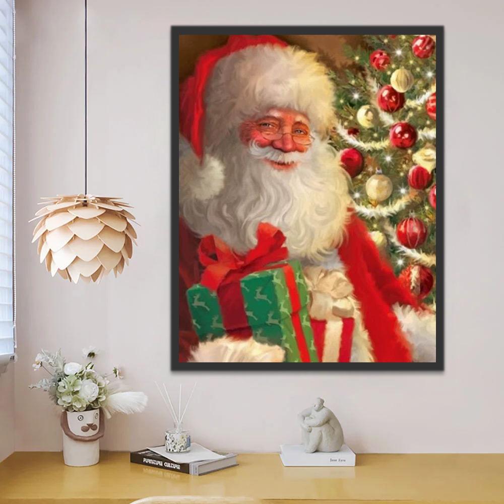 Kerstman met een Cadeaudoosje Schilderen op Nummers