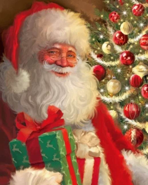 Kerstman met een Cadeaudoosje Schilderen op Nummers
