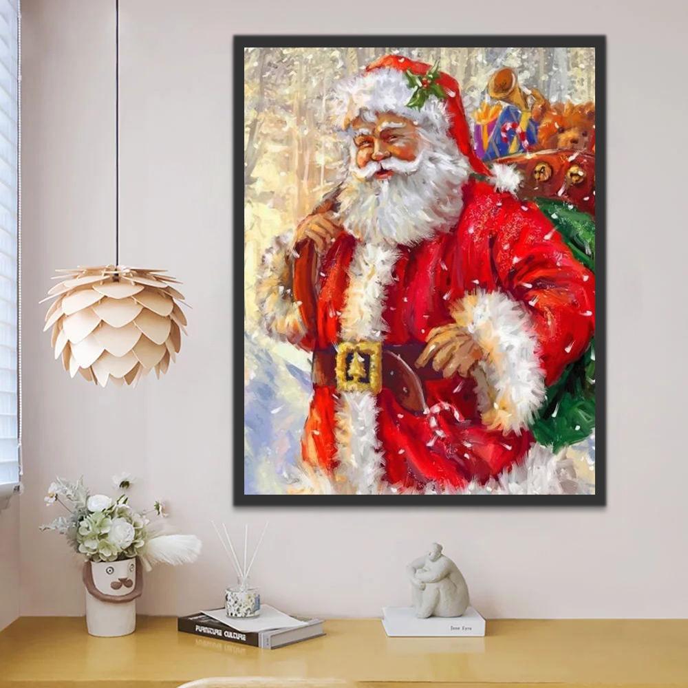 Kerstman met Pakje op zijn Rug Schilderen op Nummers
