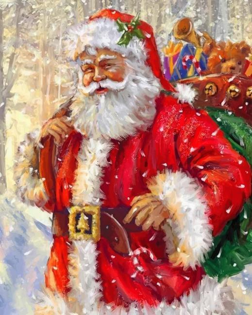 Kerstman met Pakje op zijn Rug Schilderen op Nummers