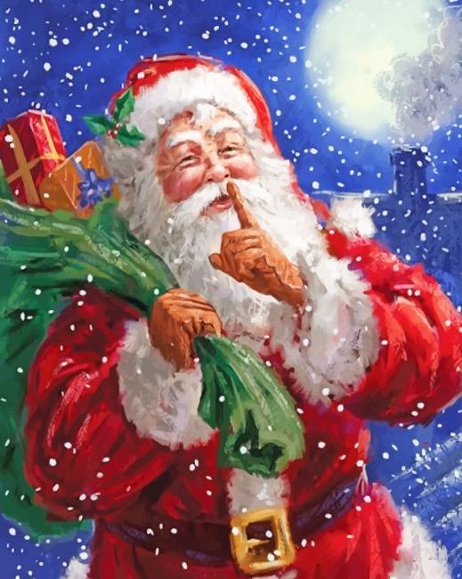 Kerstman op een Besneeuwde Nacht Schilderen op Nummers