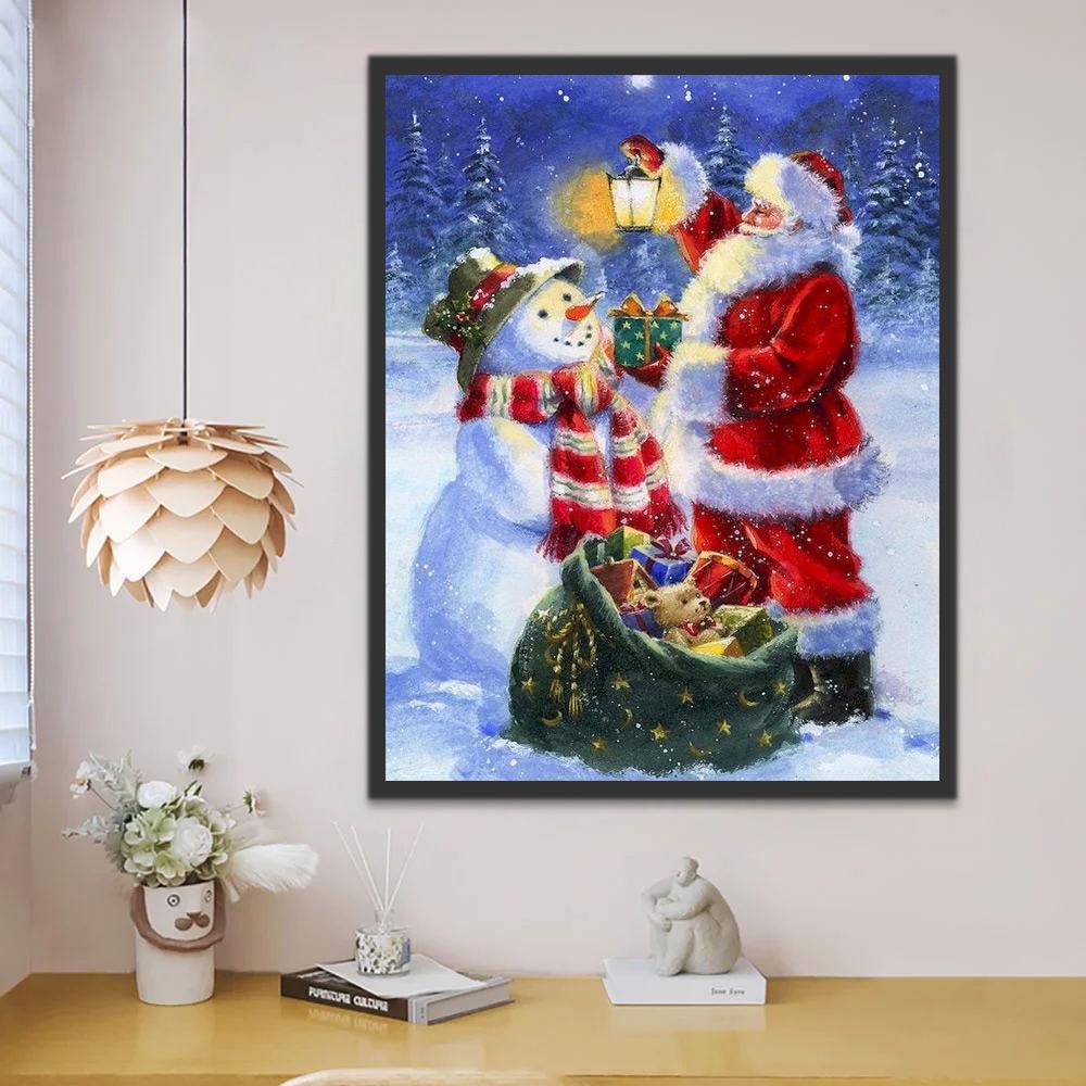 Kerstman, Sneeuwman en Cadeautjes Schilderen op Nummers