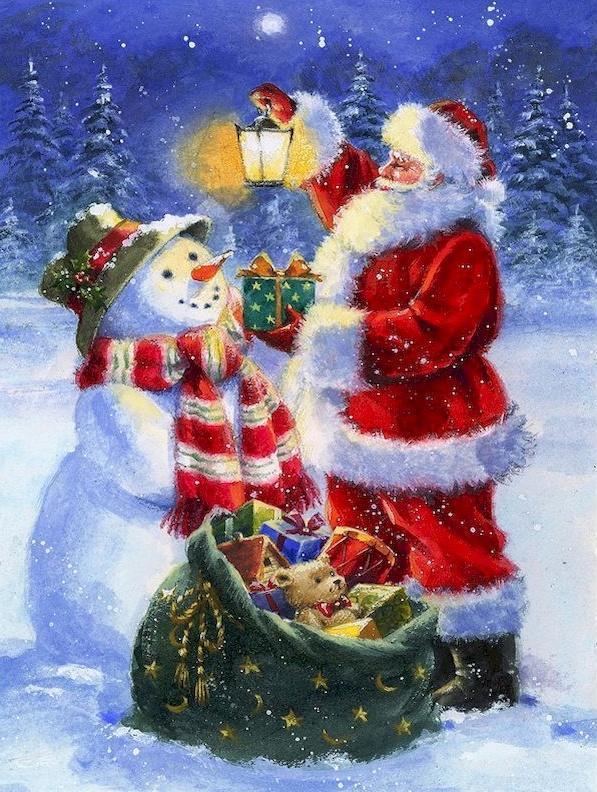 Kerstman, Sneeuwman en Cadeautjes Schilderen op Nummers