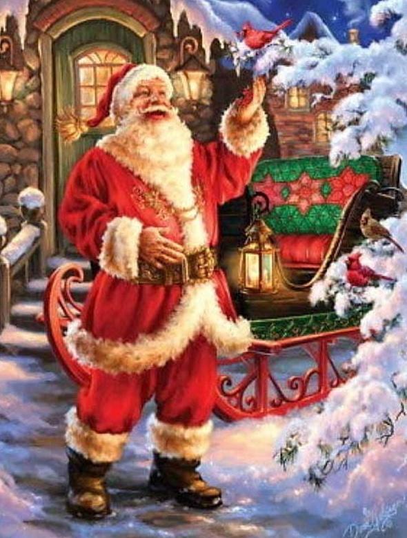 Kerstman Speelt met een Rode Vogel Schilderen op Nummers