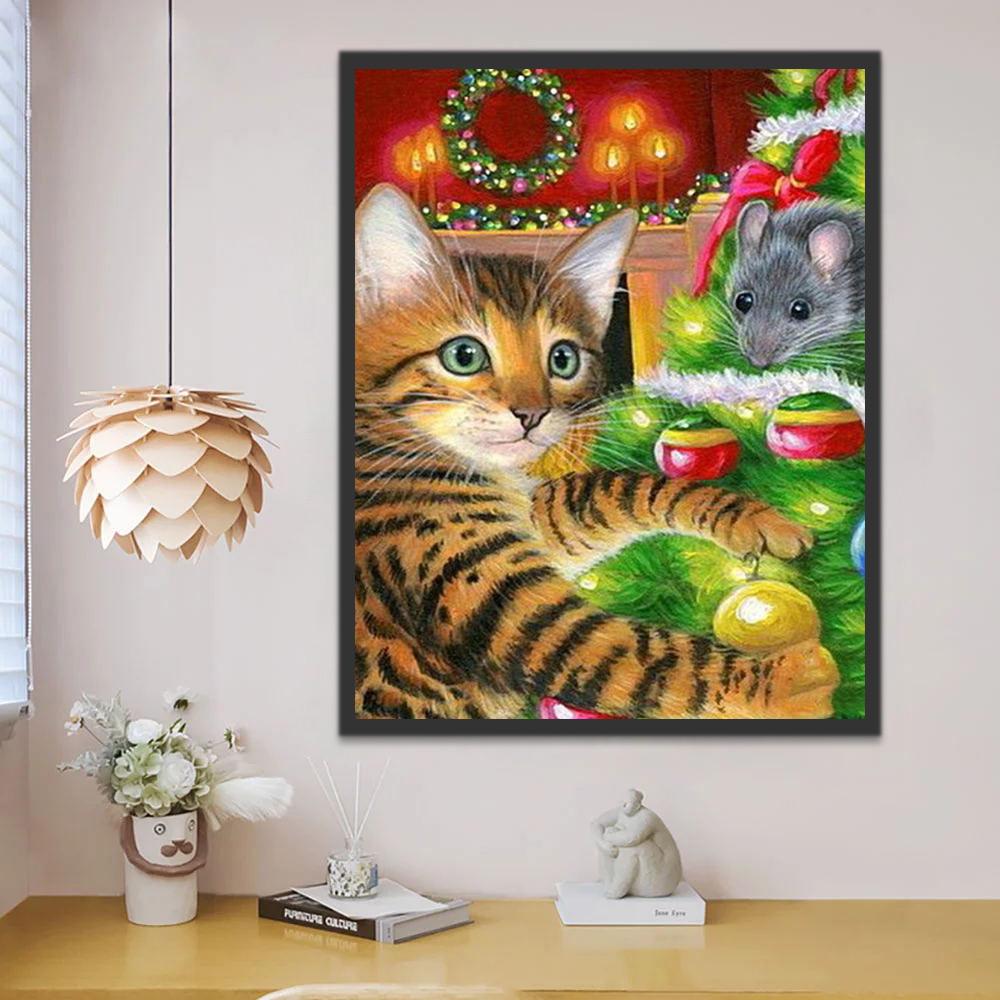 Kerstverkleedde Kat en Muis Schilderen op Nummers