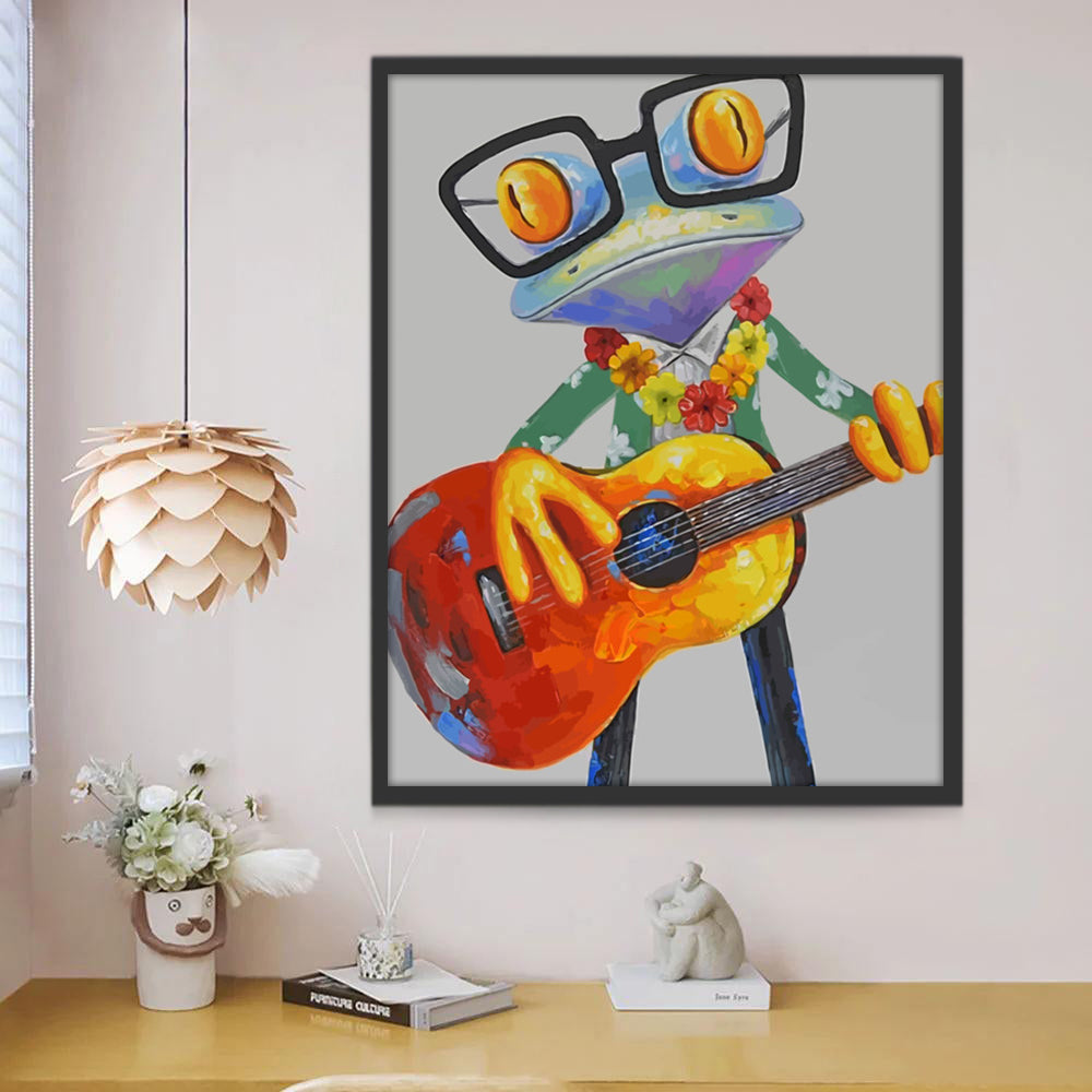 Kikker met bril speelt gitaar Schilderen op Nummers