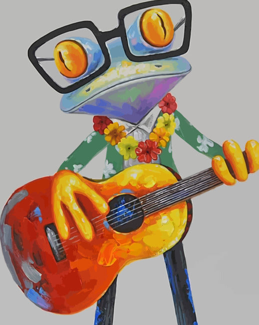 Kikker met bril speelt gitaar Schilderen op Nummers