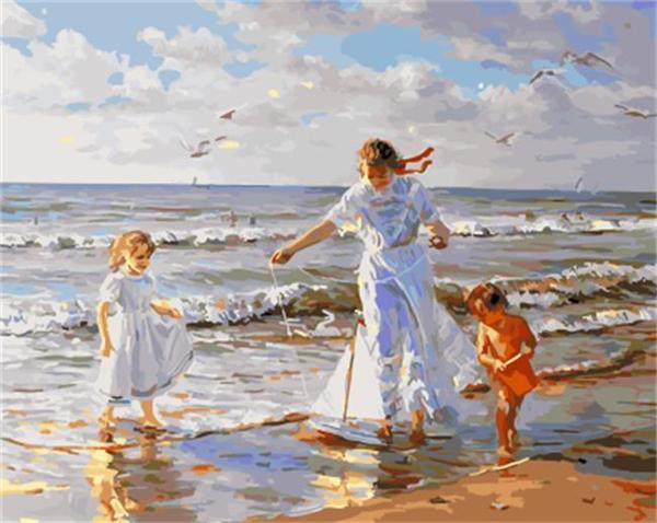 Kinderen die op het Strand Spelen Schilderen op Nummers