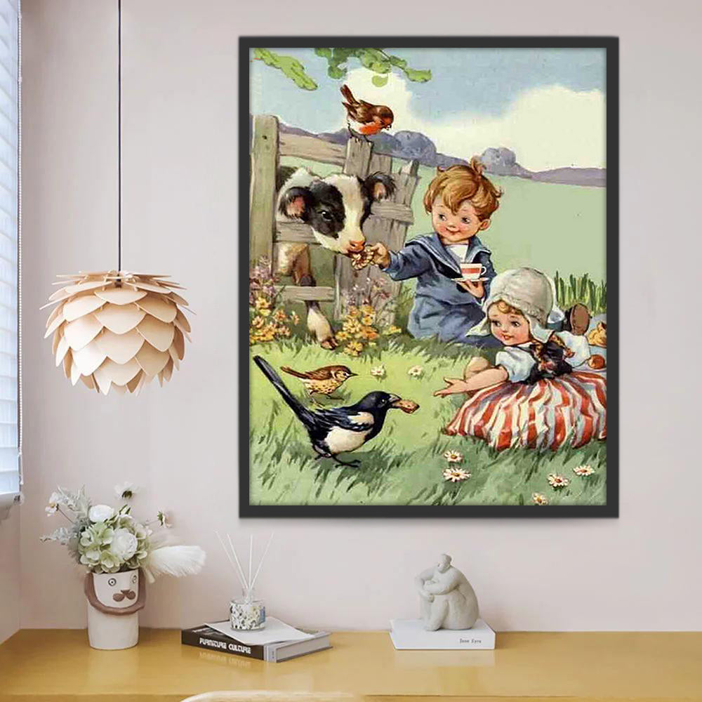 Kinderen Voeren de Dieren Schilderen op Nummers