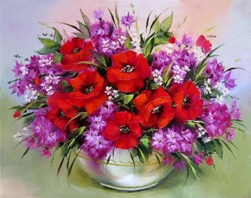 Klaprozen en Paarse Bloemen Schilderen op Nummers